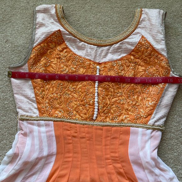 [NEW] Indian Pakistani Anarkali Gown Salwar Ethnic Suit Gold and Coral XS - Picture 4 of 11